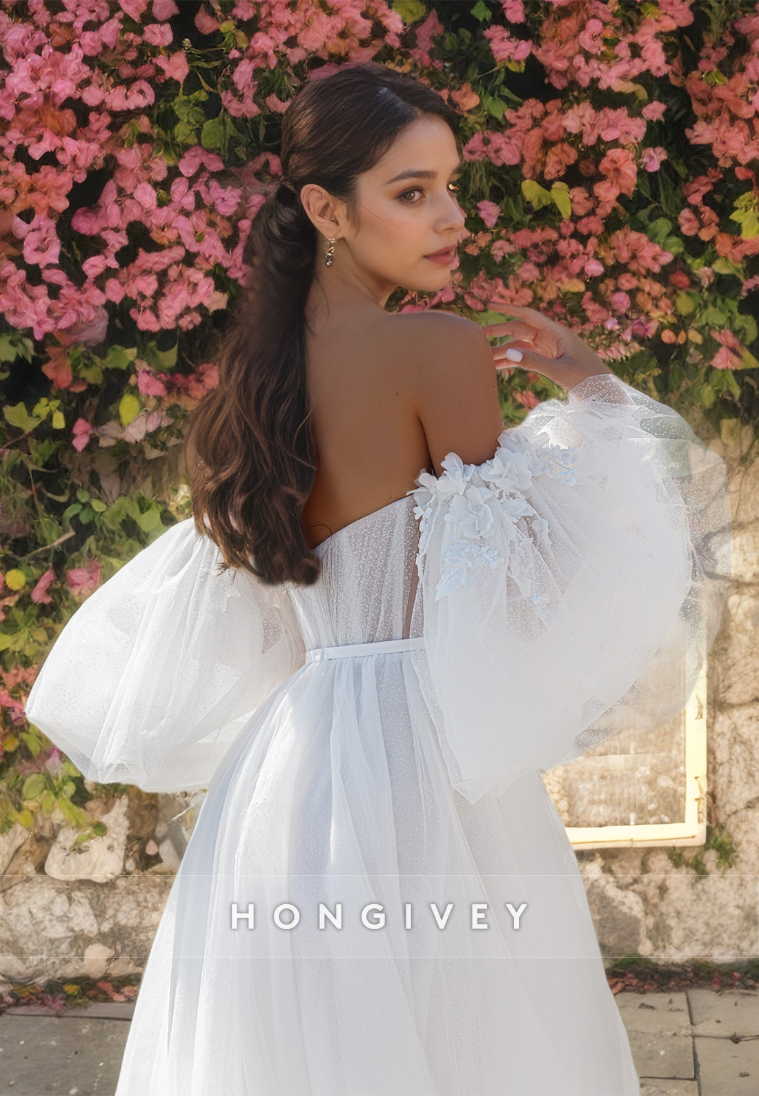 Sweet Tulle Sweetheart Strapless Off-Shoulder A-Line with Side Slit Wedding Dress