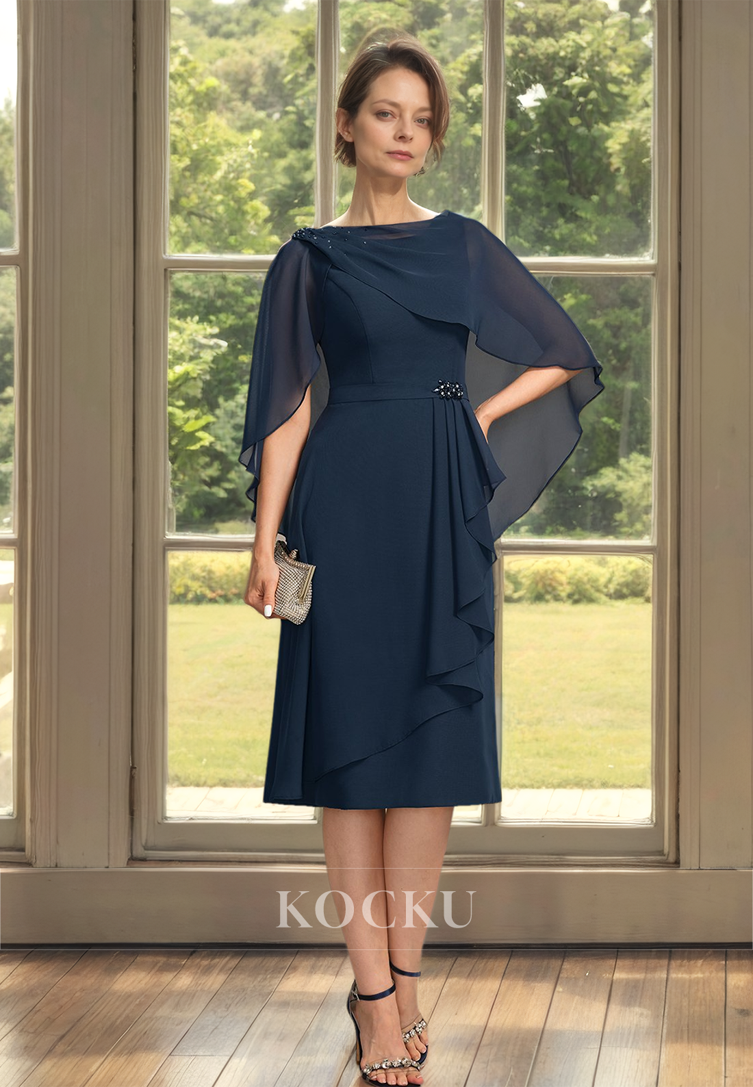 Classic&Modern A-Line Scoop Neck Straps Sleeveless Mother of Bride Dress with Beads Cocktail Dress
