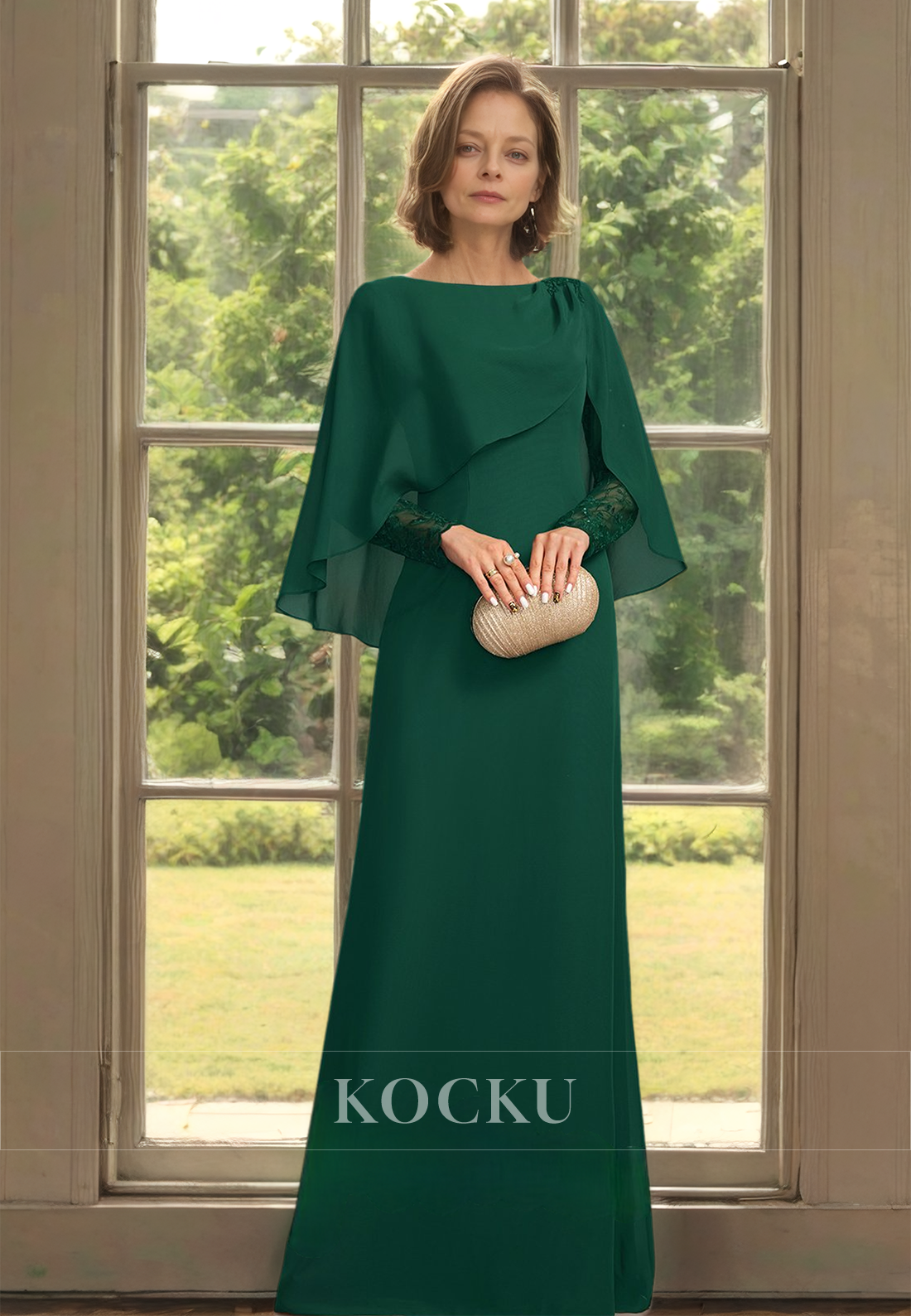 Causal&Simple Scoop Neck Long Sleeves Sheath Mother of Bride with Appliques Lace Cocktail Dress