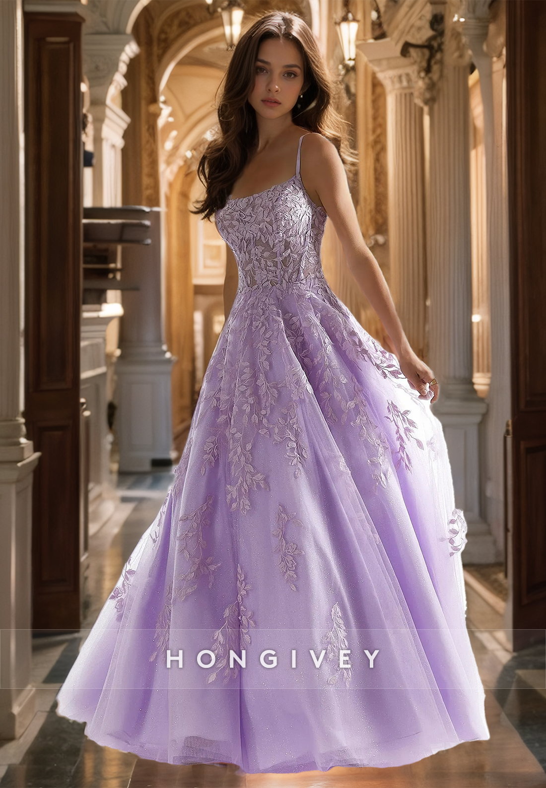 Liac Chic Tulle Prom Dress Glitter Applique A-Line Straps Party Gown 2025 New