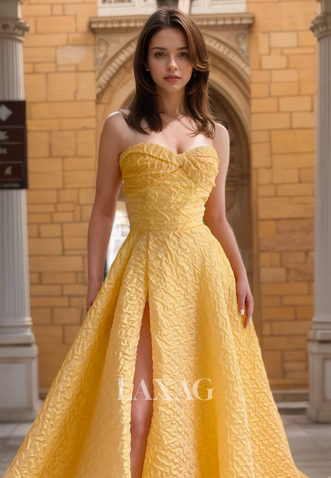 A-Line Sweetheart Off-Shoulder Sleeveless Pleated High Slit Chiffon Formal Prom Dress with Sweep Train