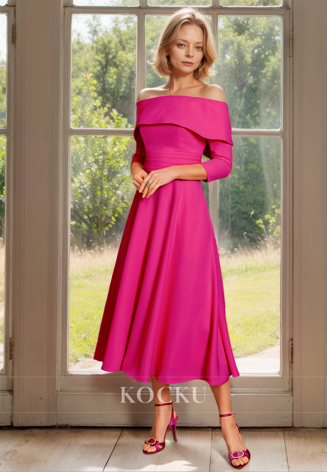 Tube Top Long Sleeves A-Line Pleated Satin Cocktail Dress with Bow Tie Mother of Groom
