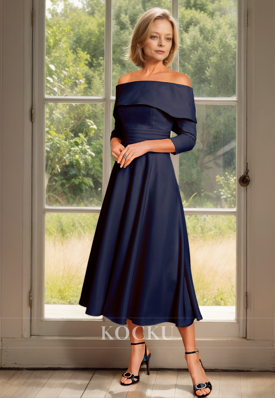 Tube Top Long Sleeves A-Line Pleated Satin Cocktail Dress with Bow Tie Mother of Groom