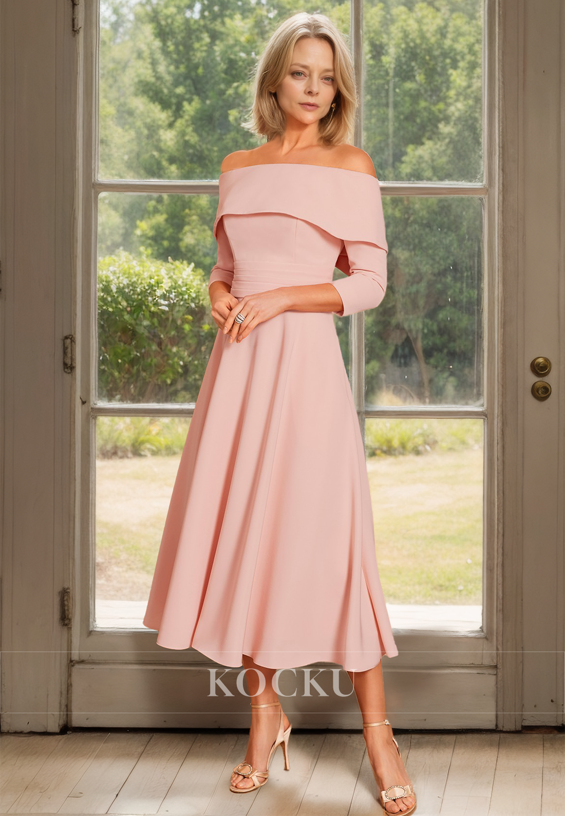 Tube Top Long Sleeves A-Line Pleated Satin Cocktail Dress with Bow Tie Mother of Groom
