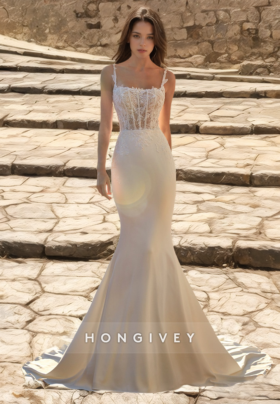 Lace Mermaid Wedding Dresses with Train Straps Bridal Dress New