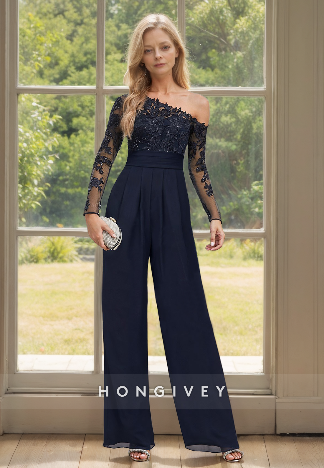 Lace Applique Jumpsuits/Rompers Long Sleeves Wedding Guest Gown Custom