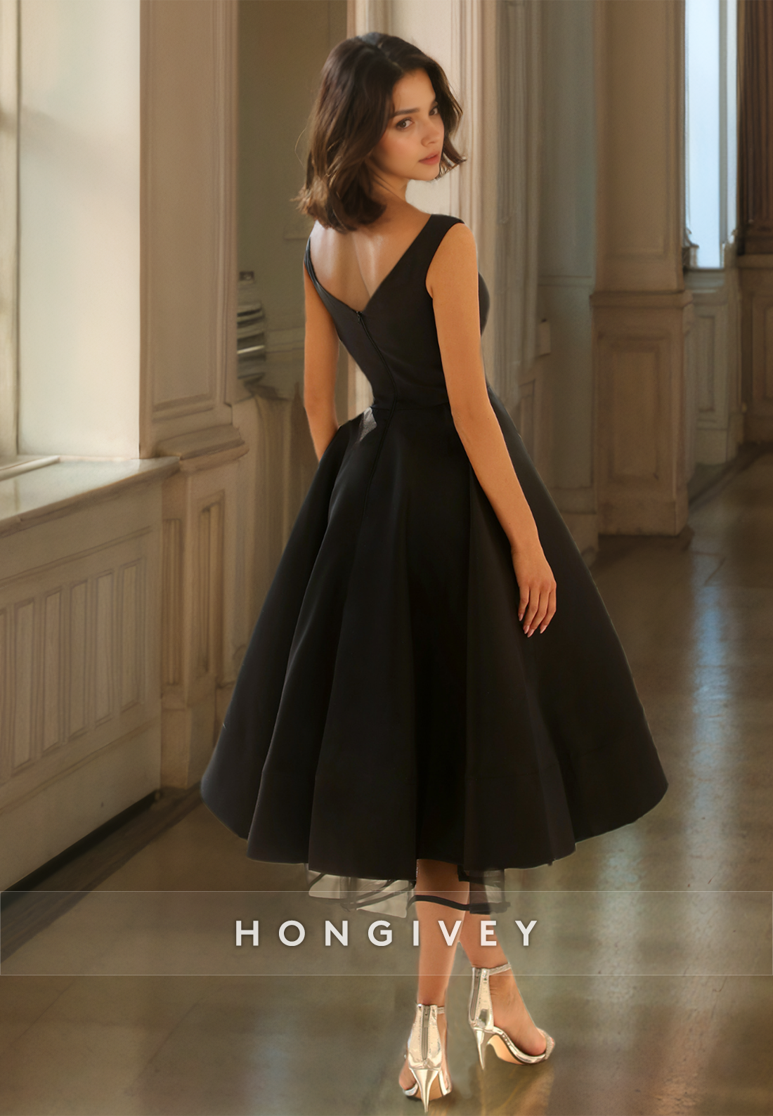 Black A-Line Straps Prom Dress Girls Party dresses Homecoming Midi Dresses