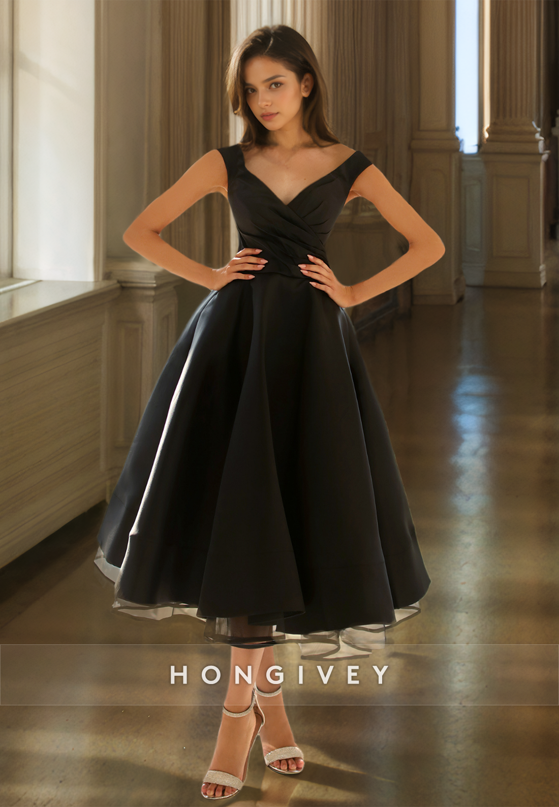 Black A-Line Straps Prom Dress Girls Party dresses Homecoming Midi Dresses