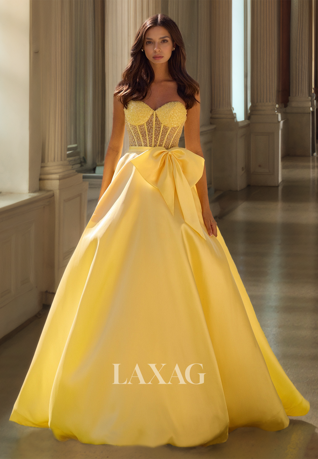 Sweetheart Off-Shoulder Sleeveless Party Gowns Beaded Pleated Satin A-Line Prom Dress with Bow