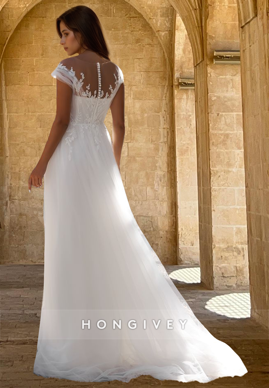Spaghetti Straps Applique A-Line Tulle Engagement Wedding Dress 2025