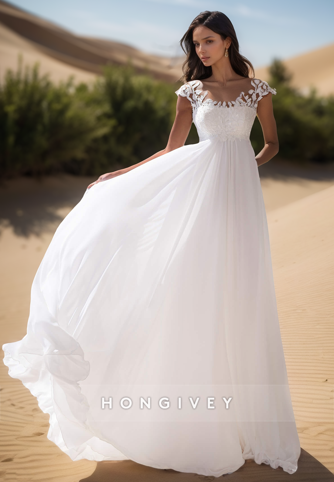 A-Line Sweetheart Lace appliques Simple Beach Wedding Dresses