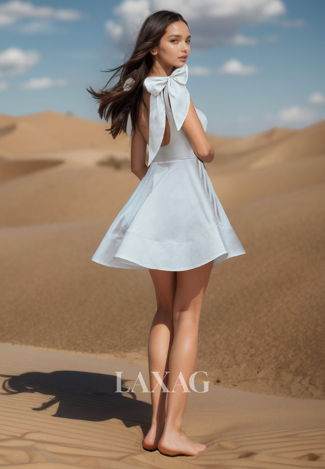 Square-Neck Bows-Straps Off-Shoulder A-Line Wedding Dress Sleeveless Short Satin Beach Bride Gowns