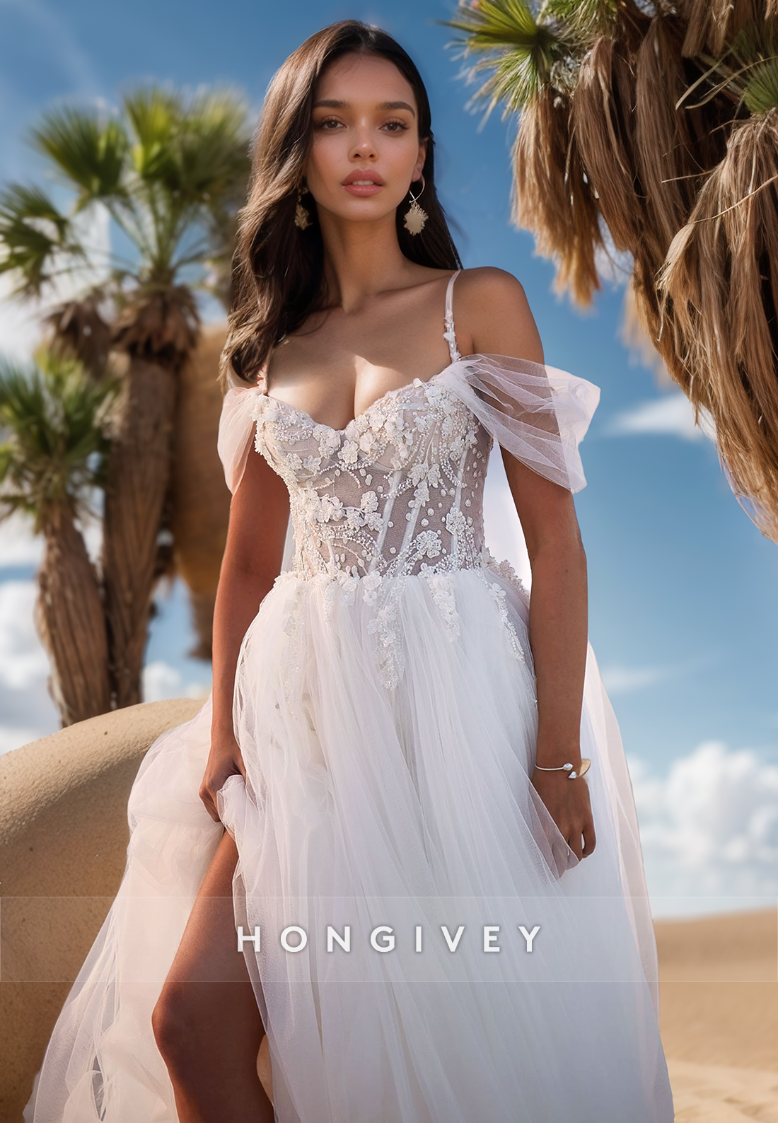 A-Line Sheer  Lace Applique Sleeveless Wedding Dresses With Train