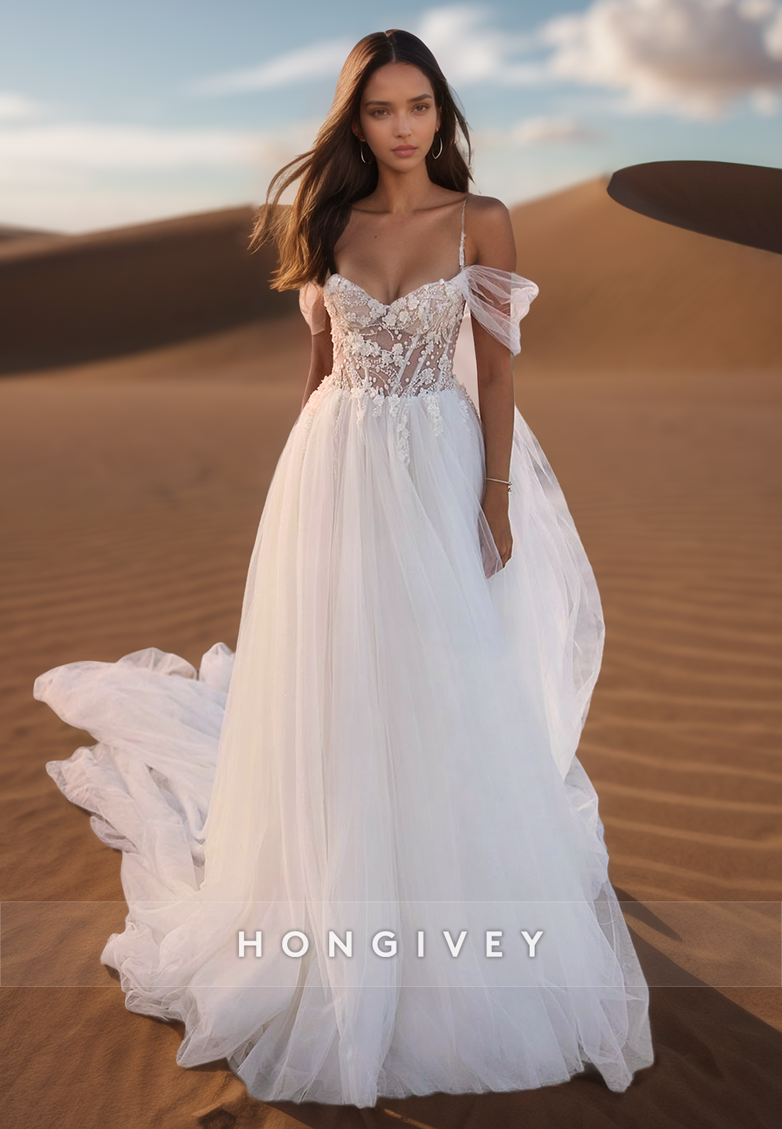A-Line Sheer  Lace Applique Sleeveless Wedding Dresses With Train
