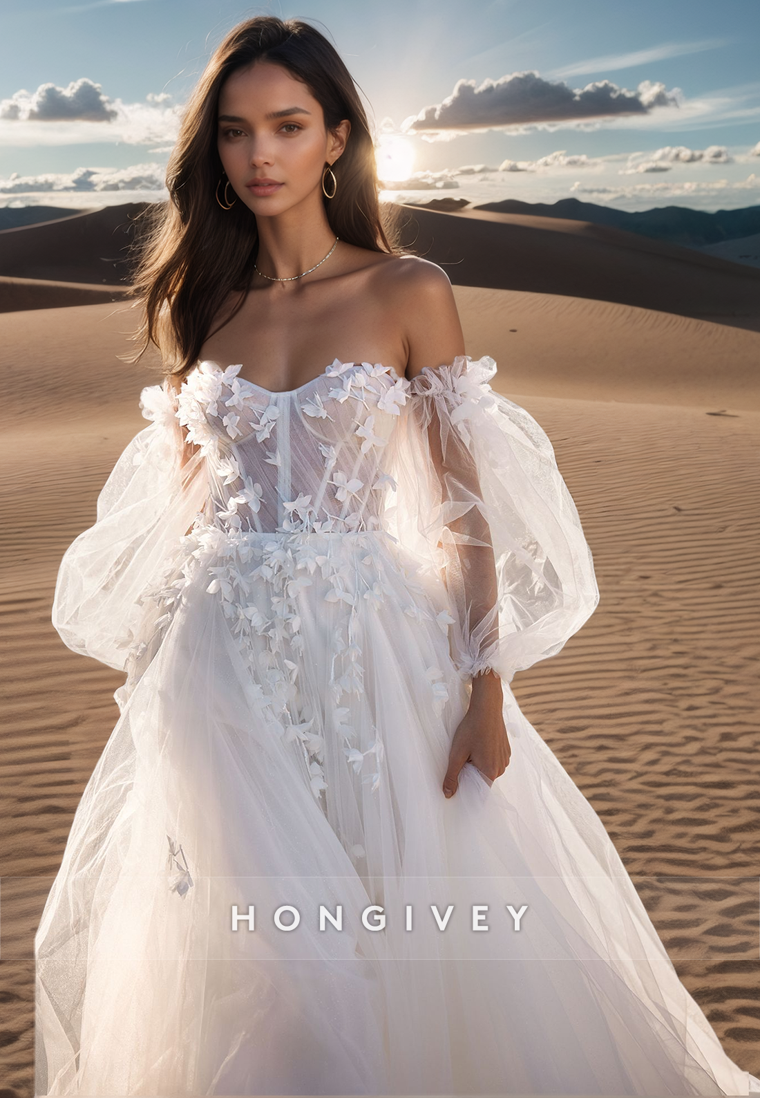A-Line Long Sleeves Sheer Ballgown Wedding Dresses With Train