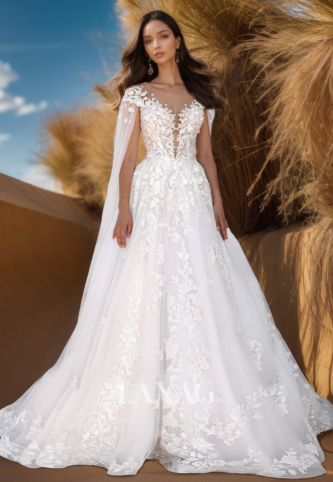 Plunging V-Neck Applique Sequined Pleated Bride Gowns Sleeveless Tulle A-Line Wedding Dress