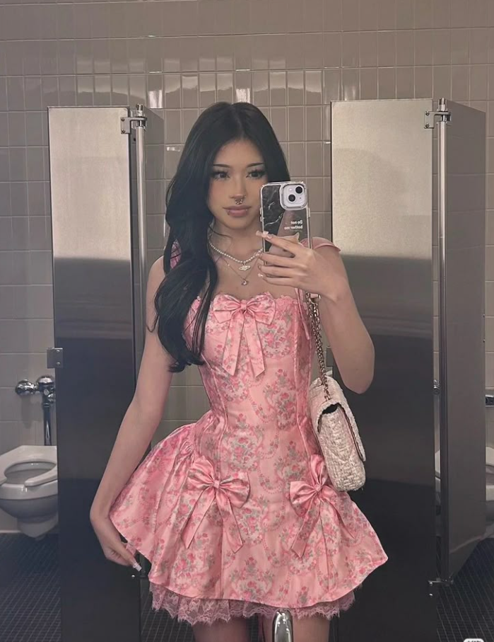 Beautiful Pink Satin Print Floral A Line Homecoming Dress Cocktail Dress S315