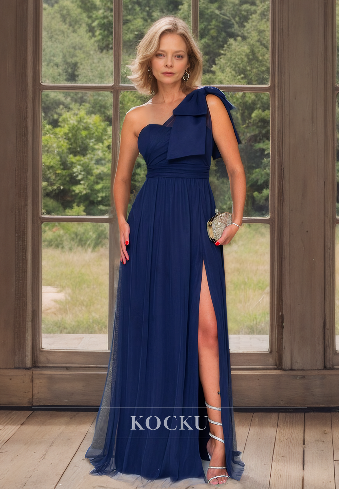 Chic & Modern Sweetheart A-Line Floor-Length Slit Lace Mother of the Bride Dress with Bow