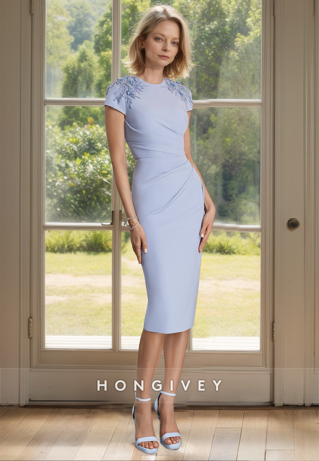 Fitted Short Sleeves Midi Dresses Simple Mother of the Bride Dress