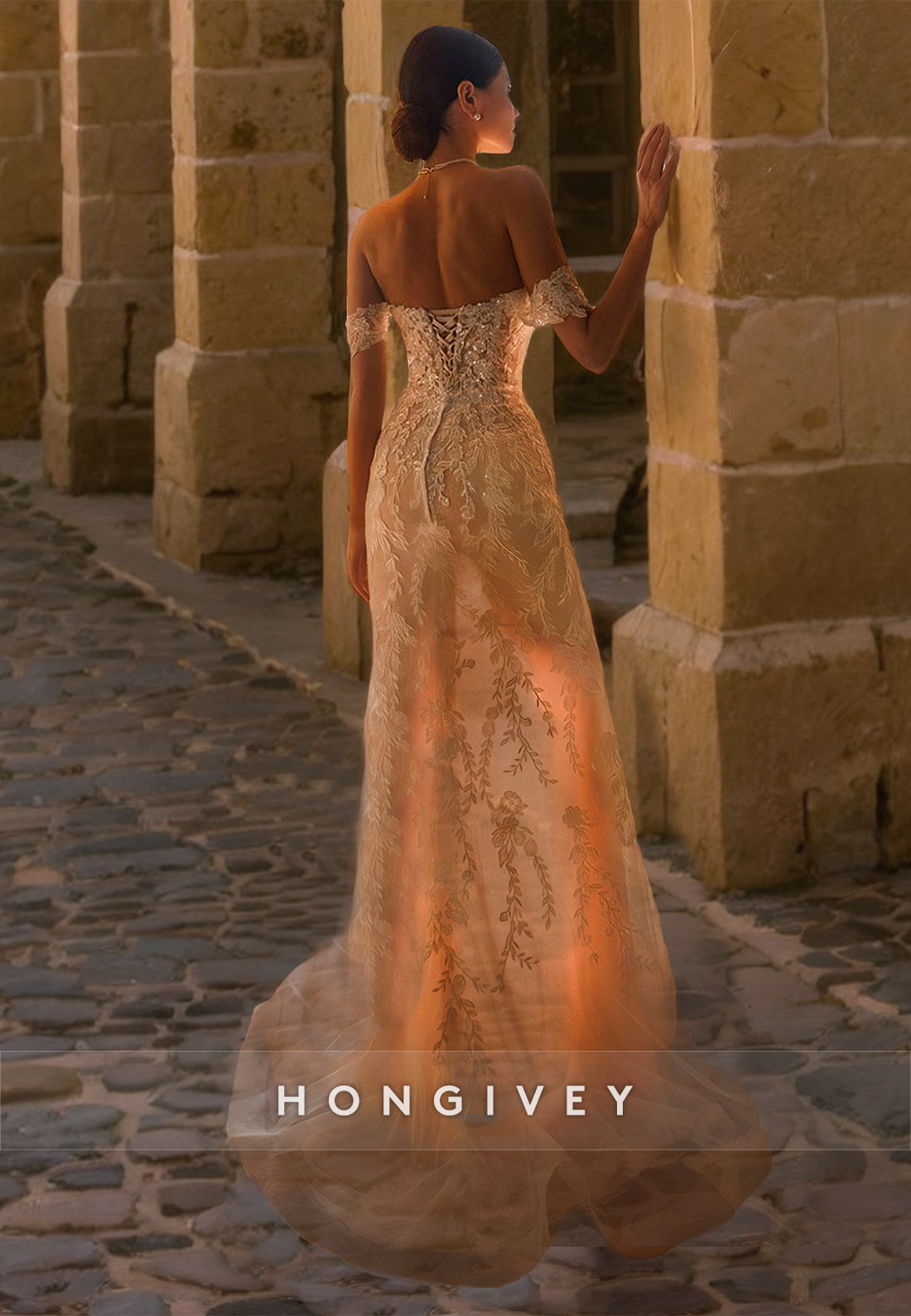 Sheer Fully Floral Embroidered With Lace Backless Mermaid With Overlay And Tulle Train  Romantic Wedding Dress