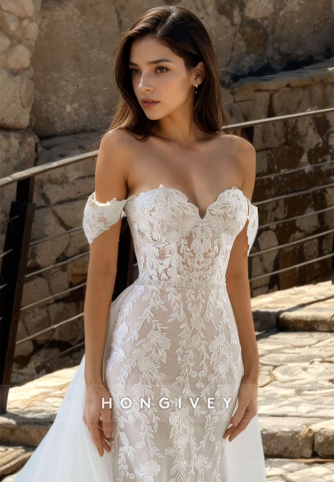Sheer Fully Floral Embroidered With Lace Backless Mermaid With Overlay And Tulle Train  Romantic Wedding Dress