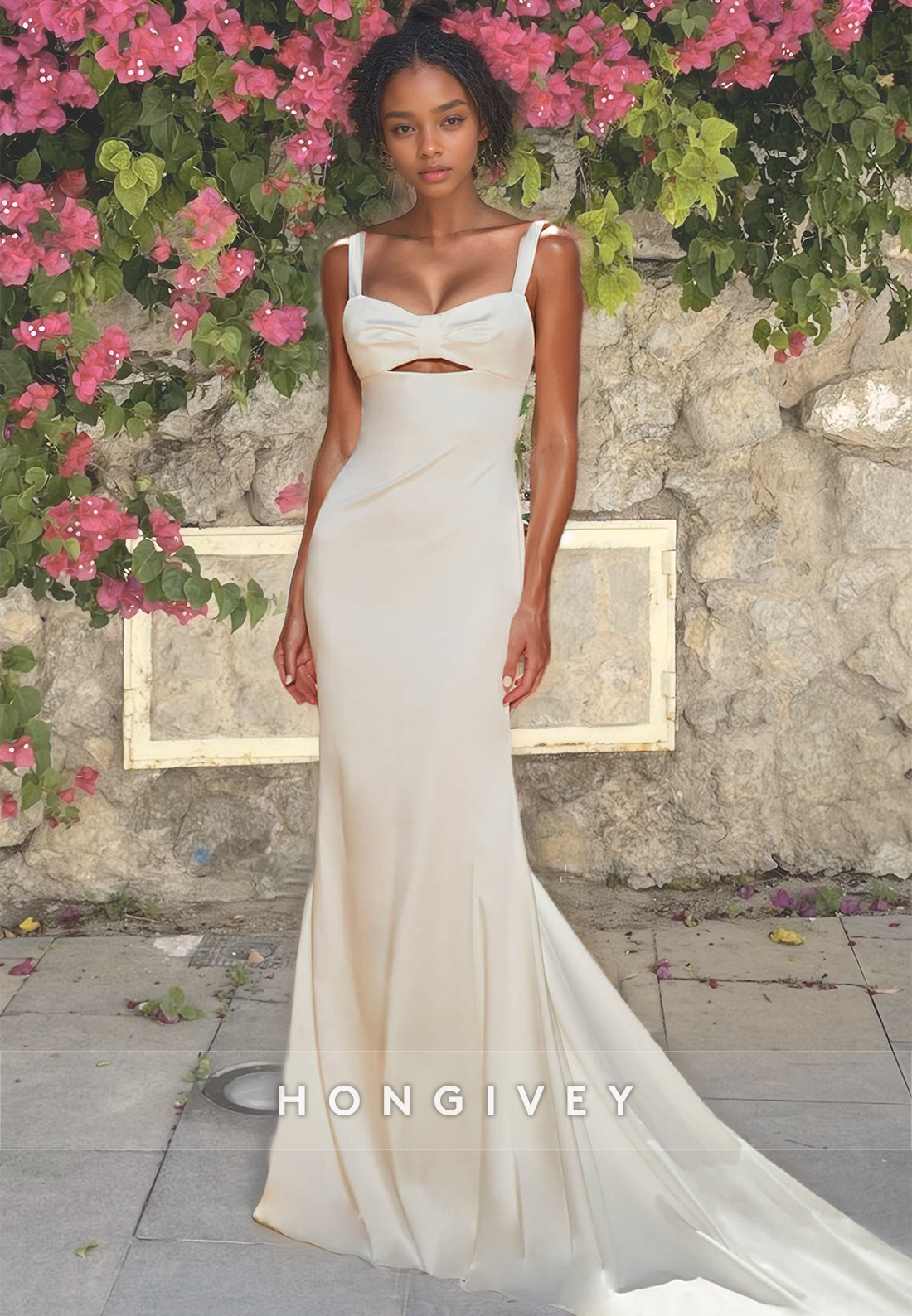 Straps Beach Wedding Dress Mermaid Sweetheart with Train Bride Gown