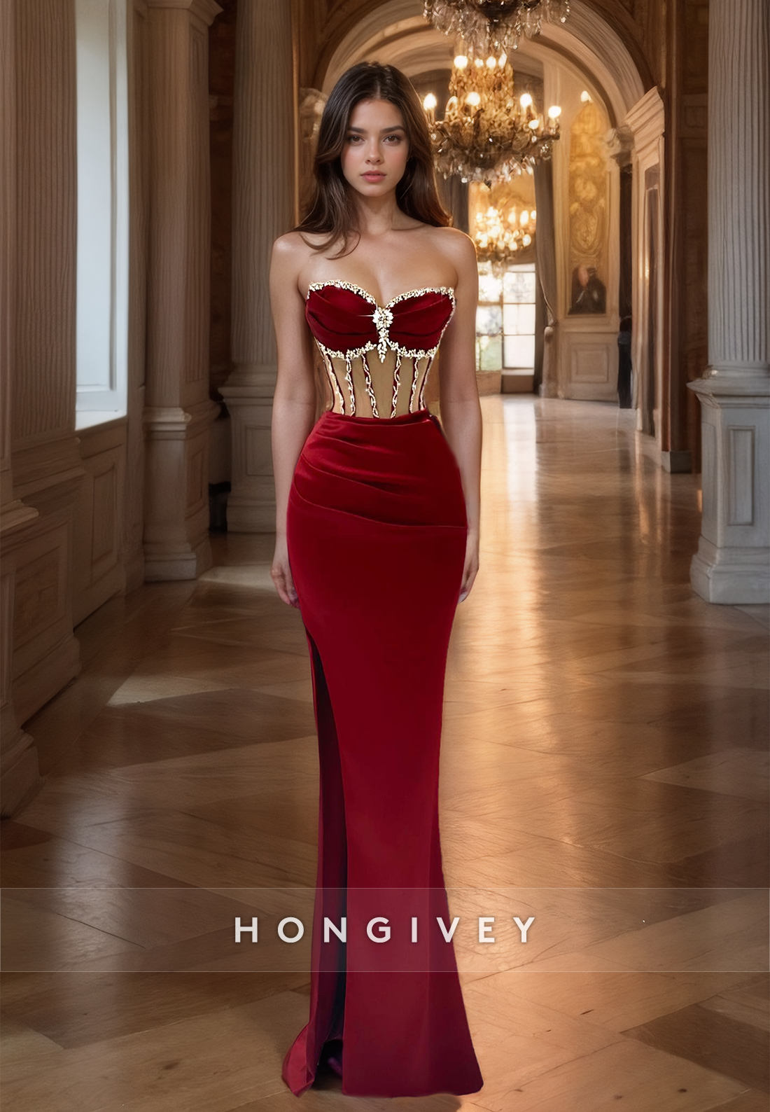 Sexy Dark Red Beaded Sweetheart Mermaid Evening Dress Prom Gown Party Dress