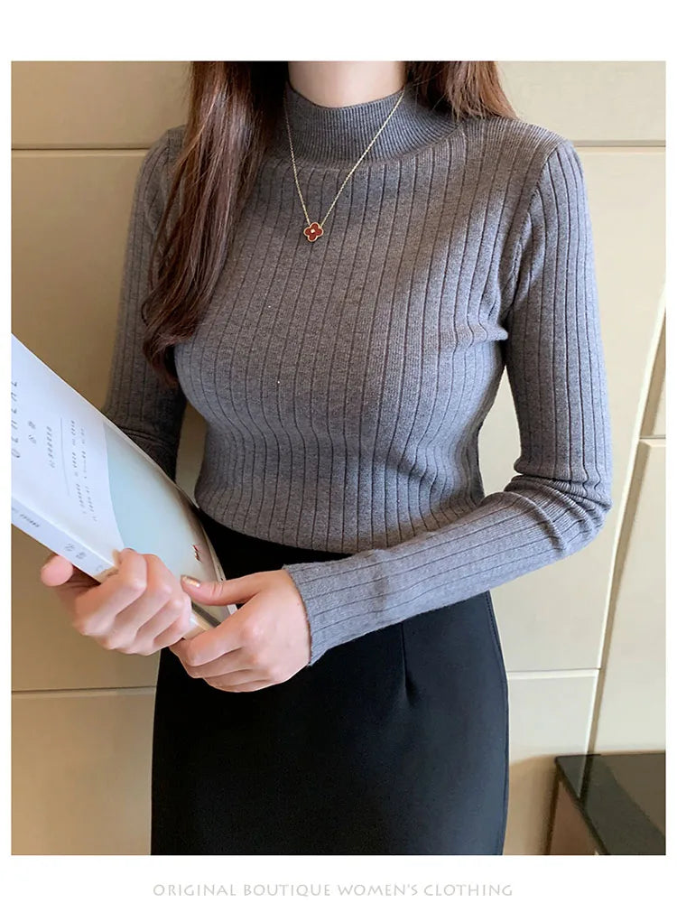 Mockneck Solid Cashmere Pullover Elegant Knit Top - Fashionpara