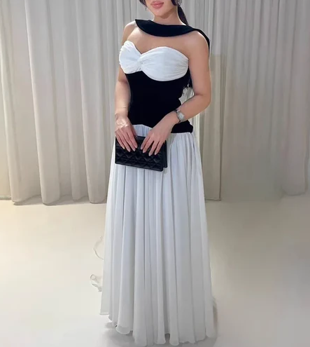 Classy Sweetheart Neck White Chiffon A Line Long Party Dress Birthday Prom Gown With Ribbon D1296