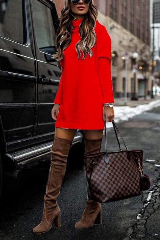 Casual Round Neck Long Sleeve Dress  Fashionpara