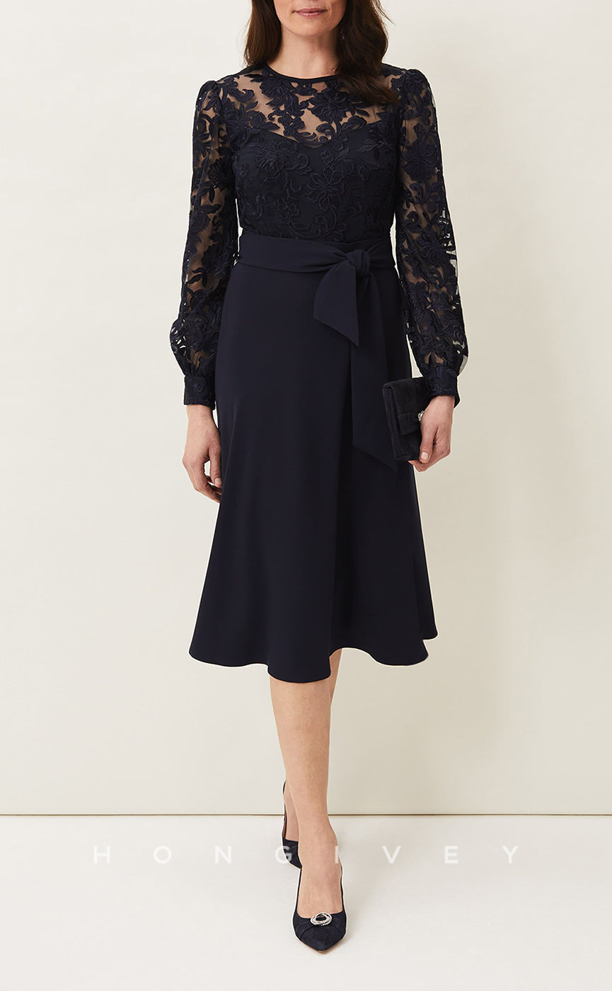 HM101 - Classic & Timeless Black Round Long Sleeves Illusion Sashes Wedding Party Dresses - Fashionpara