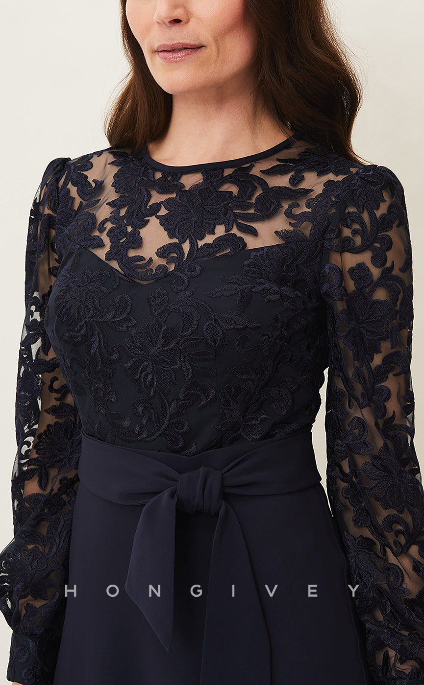 HM101 - Classic & Timeless Black Round Long Sleeves Illusion Sashes Wedding Party Dresses - Fashionpara