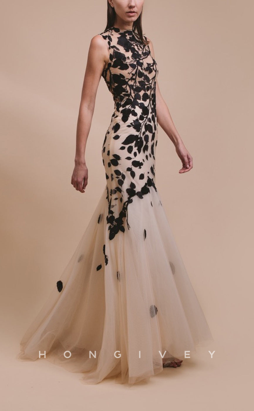 HM109 - Modern Fitted High Neck Sleeveless Embroidery Floor-Length Wedding Party Dresses - Fashionpara