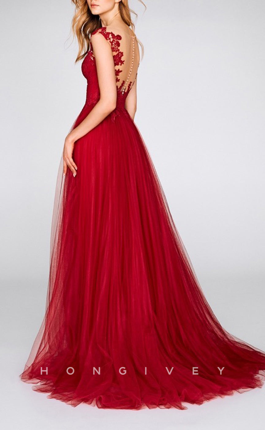 HM111 - Classic & Timeless Red V-Neck Sleeveless Appliques With Side Slit Wedding Party Dresses - Fashionpara