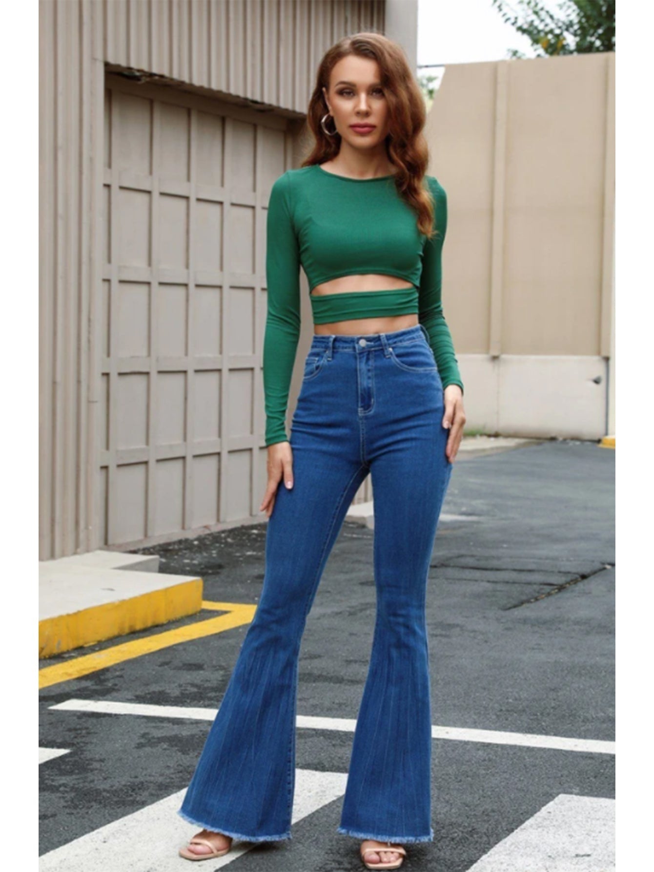 HOLLOW OUT ROUND NECK CROP BLOUSE - Fashionpara