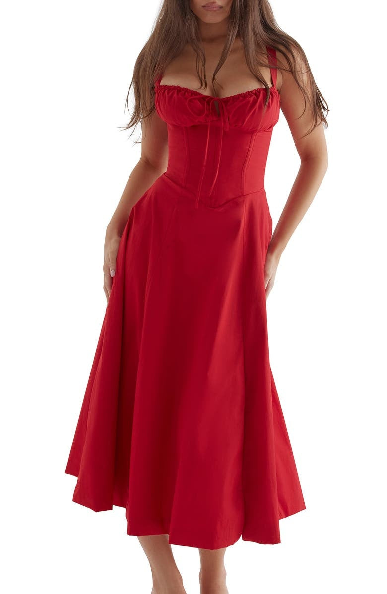 Floral Spaghetti Strap Ruched Fit and Flare Midi Dress 30