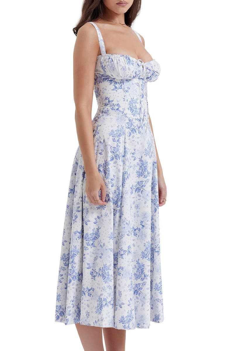 Floral Spaghetti Strap Ruched Fit and Flare Midi Dress - View 9
