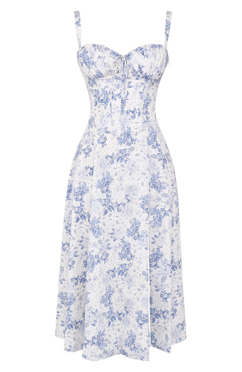 Floral Spaghetti Strap Ruched Fit and Flare Midi Dress - View 8