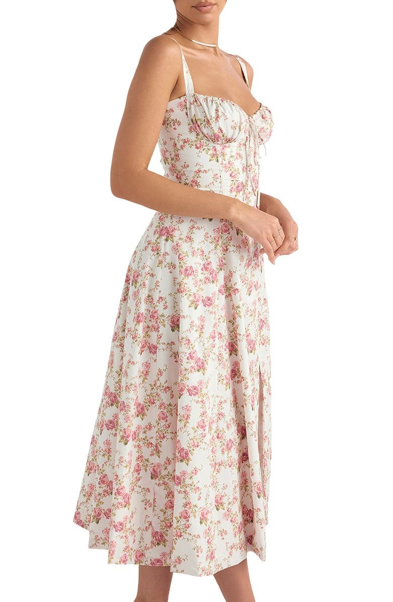 Floral Spaghetti Strap Ruched Fit and Flare Midi Dress - View 6