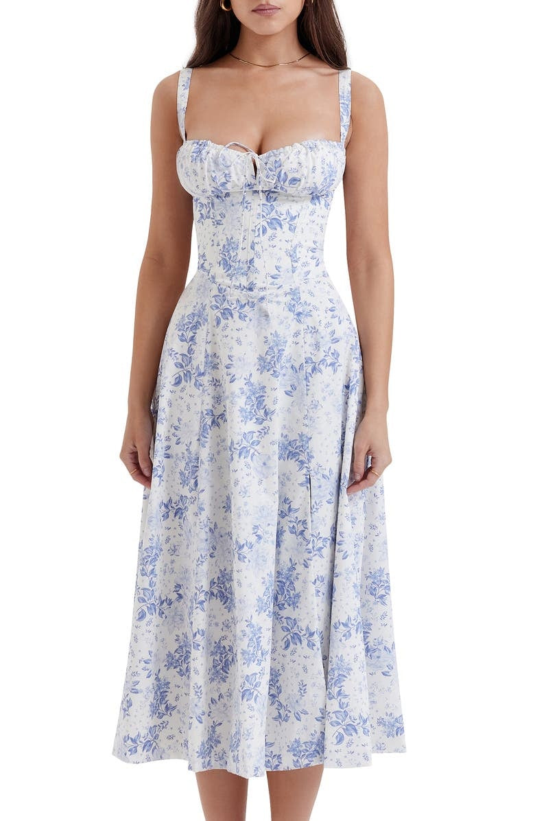 Floral Spaghetti Strap Ruched Fit and Flare Midi Dress 28