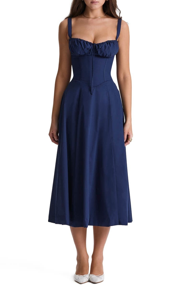 Floral Spaghetti Strap Ruched Fit and Flare Midi Dress 32