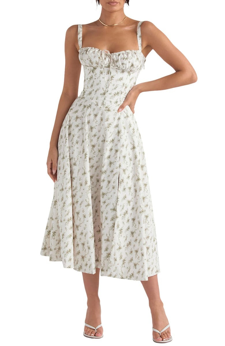 Floral Spaghetti Strap Ruched Fit and Flare Midi Dress 29