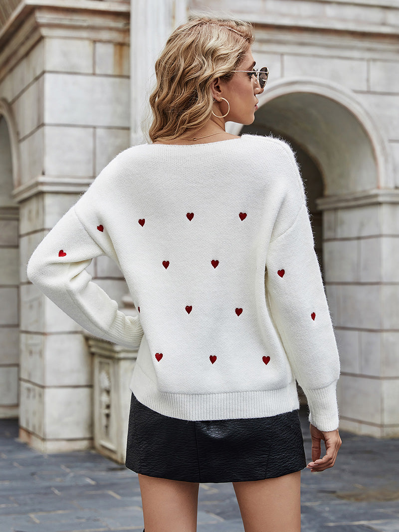 Sage Red Heart Print Sweater for Effortless Style and Comfort