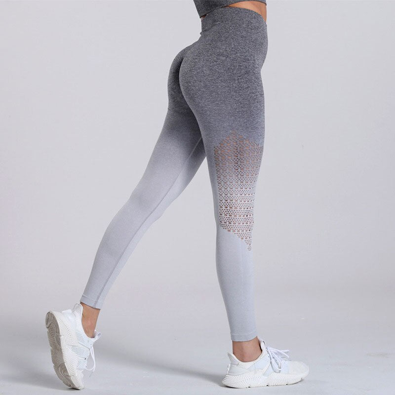 KittenAlarm - Mojoyce Gradient Yoga Pants Women Fitness Gym Leggings Sports High Waist Push Up Tights Workout Running Legging Hollow Pants