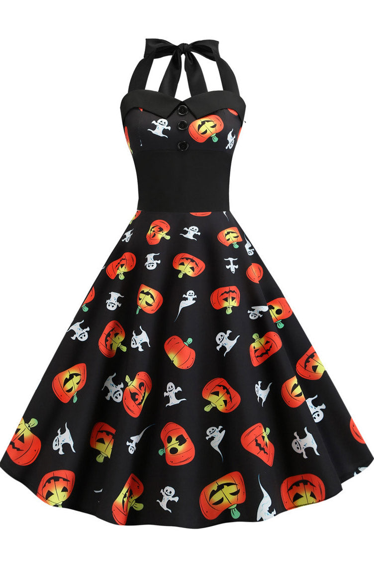 Halloween Halter Sleeveless Printed Dress - Mislish