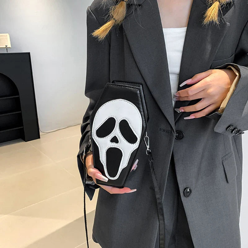 Halloween Novelty Small Gothic Coffin Shape Tote Bag - Fashionpara
