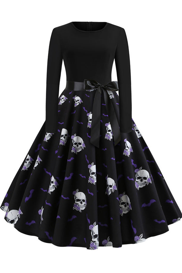 Halloween Printed Belt Vintage Dress - Mislish