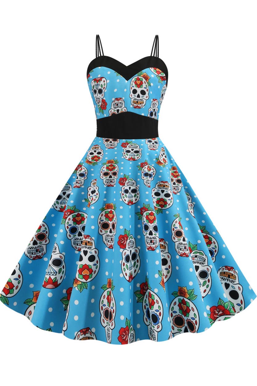 Halloween Pumpkin Print Spaghetti Straps Dress - Mislish