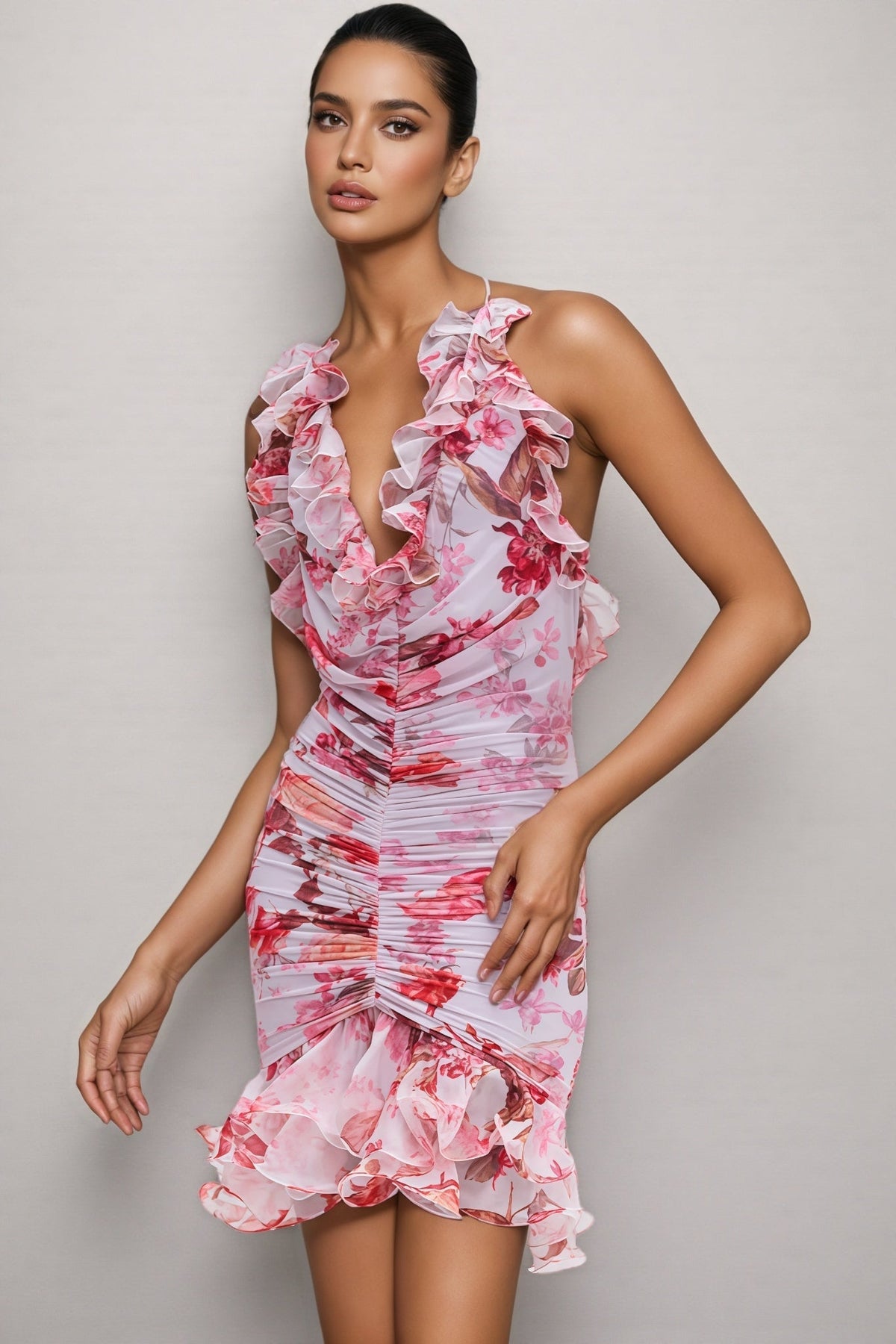 Floral Stretch Tulle Sleeveless Mini Dress - View 2