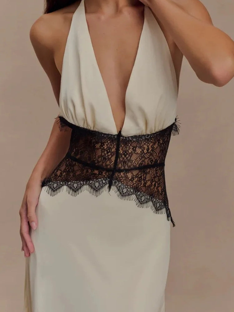 Halter Neck Backless Maxi Dress - Fashionpara